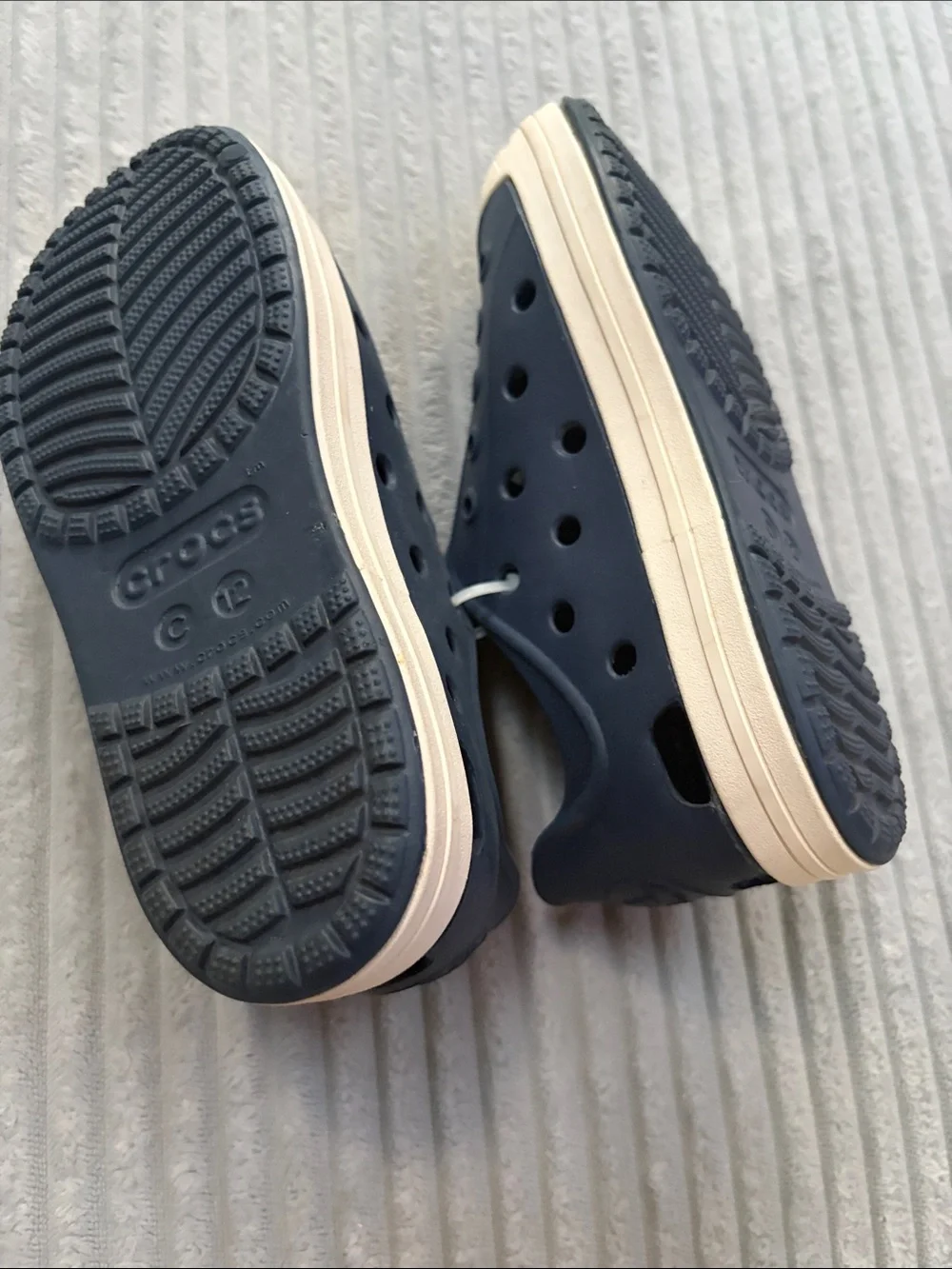 CROCS Kids Navy Water Shoes with Cream Toe Cap